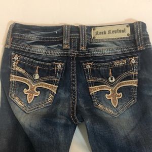Rock Revival blue distressed denim jeans, size 26